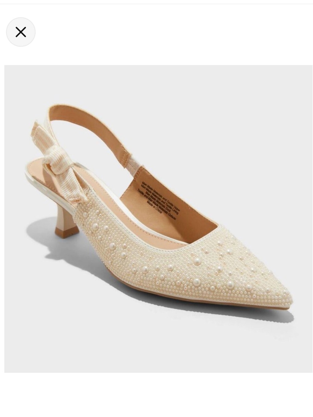 a new day Cream Pearl-Embellished Pointed Slingback Flats size 8 NWT